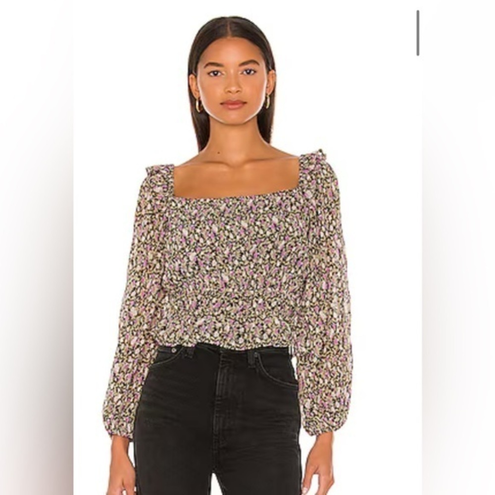 ASTR | Floral Print balloon sleeve long sleeve blouse smocked feminine size XS